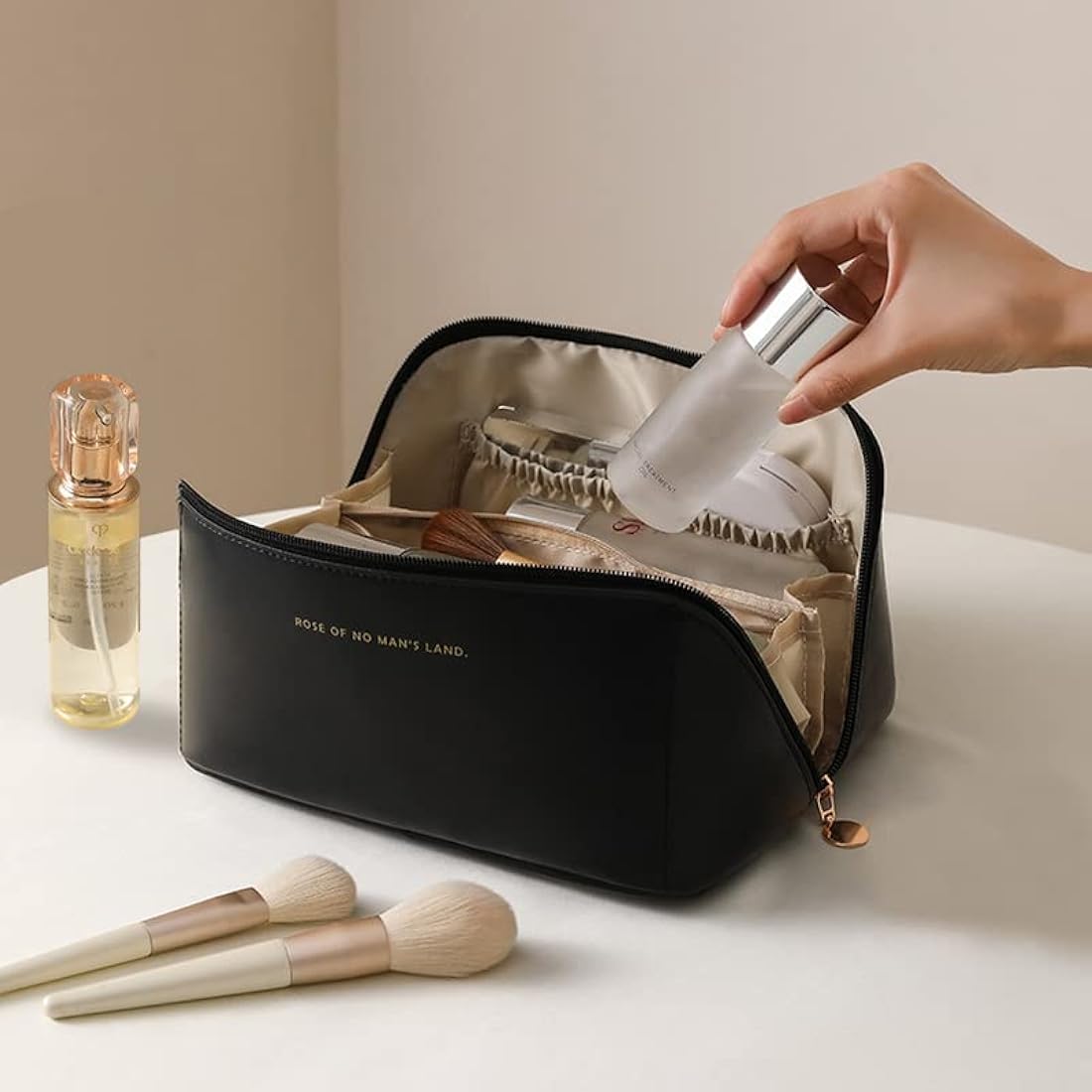 Portable Leather Makeup Bag