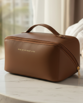Luxe Brown Travel Makeup Organizer – Premium Beauty Case with Compartments & Handle